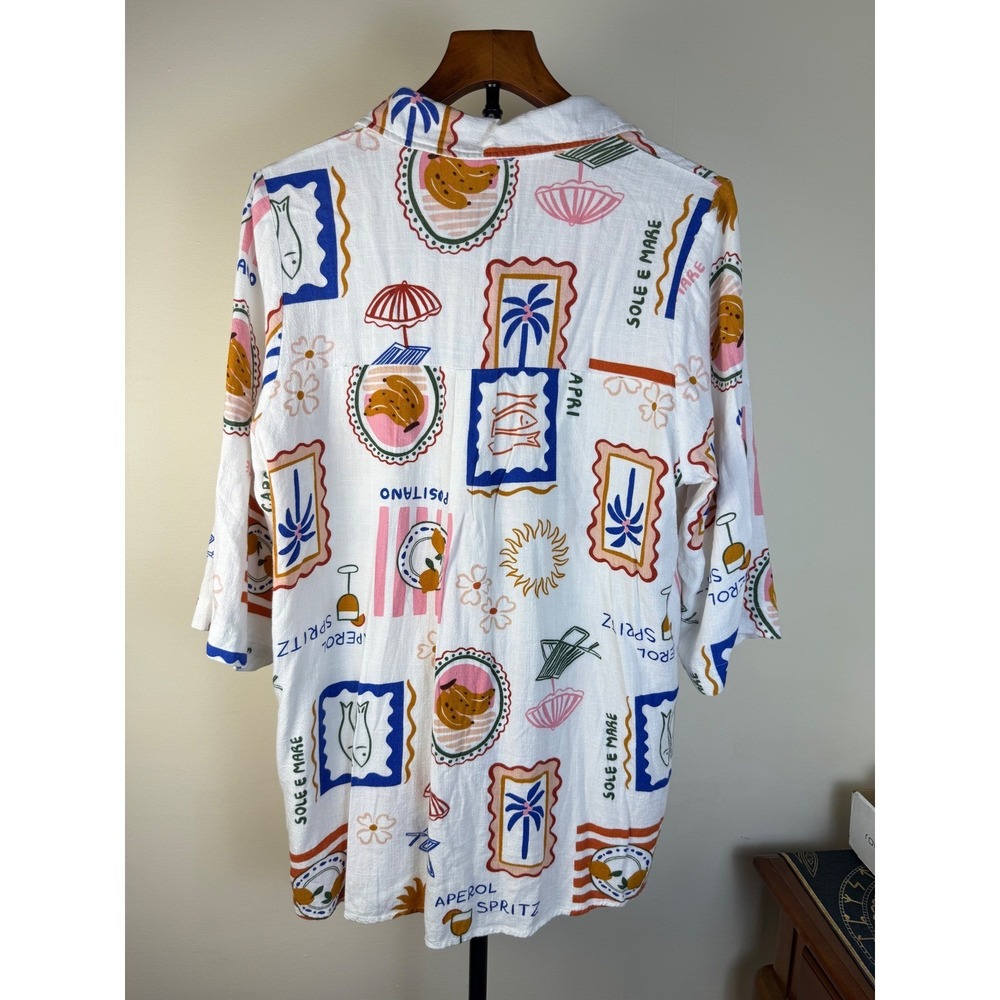Label of Love Women Button down Easy Shirt Medium Muti Boho Rayon Linen Summer - Picture 10 of 16